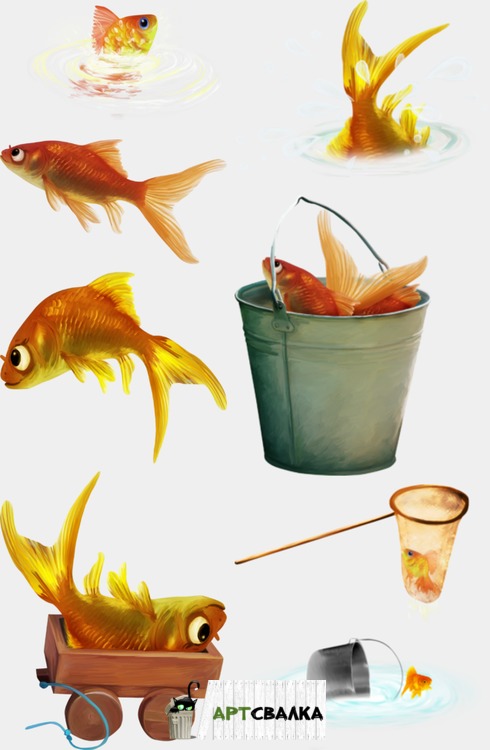 Золотая рыбка из сказки на прозрачном фоне | Goldfish from a fairy tale on a transparent background